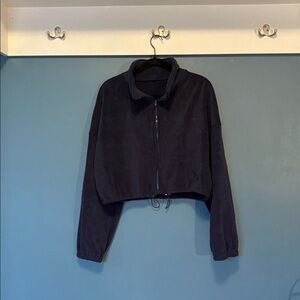 Navy Blue Cropped Soft Fleece Jacket